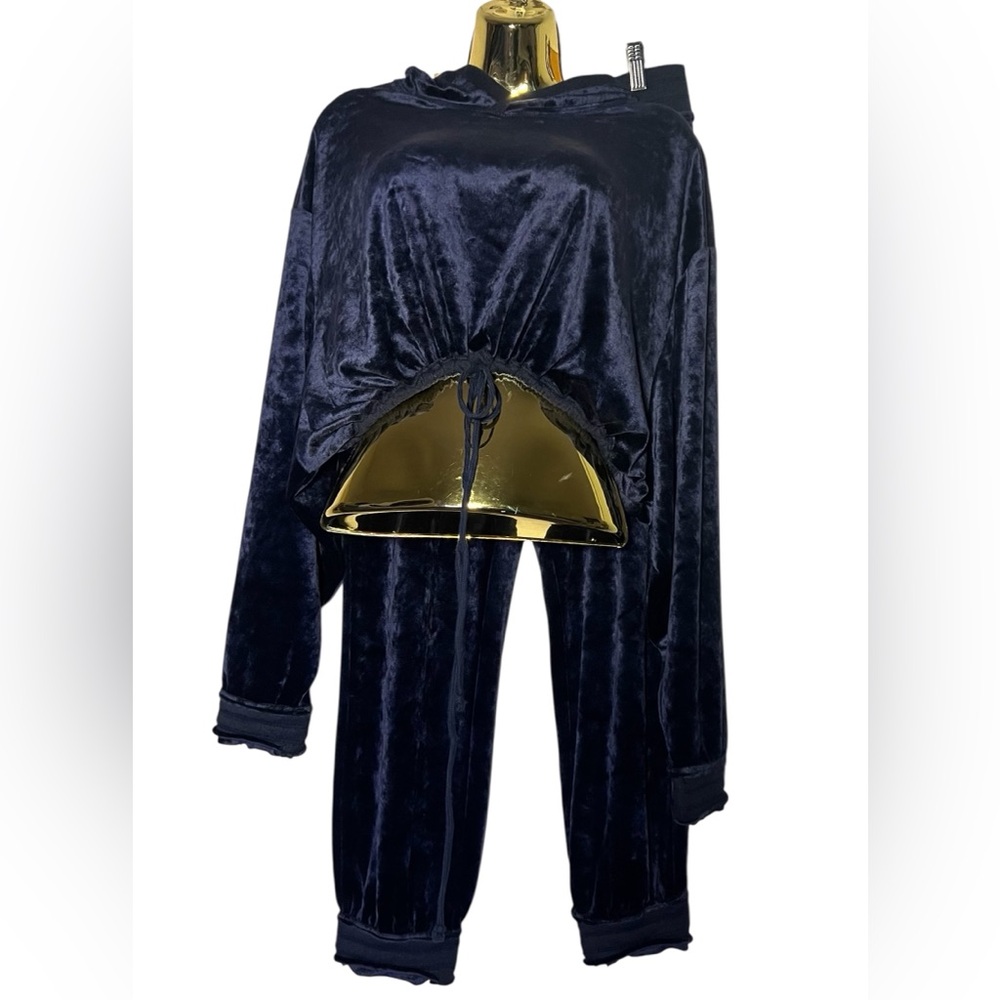 Free People Navy Velvet Jogger Set Small